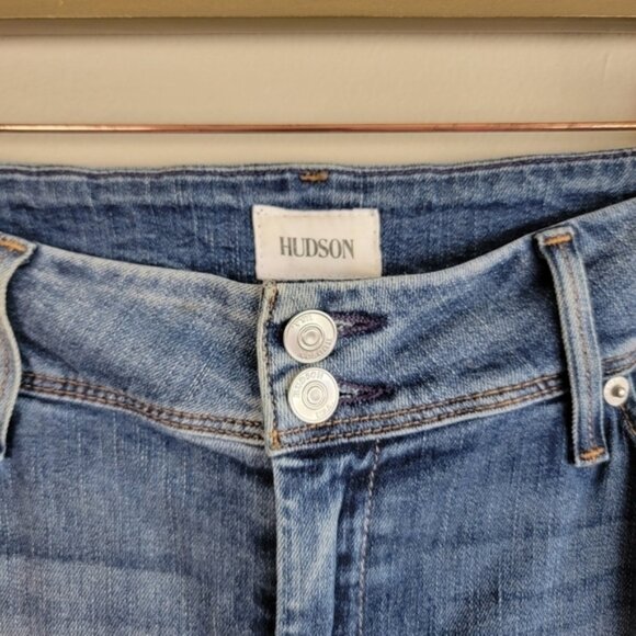 Hudson Cat Skinny Mid Rise Medium Wash Crop Step Hem Frayed Flap Pocket Jeans 30 - Picture 5 of 16